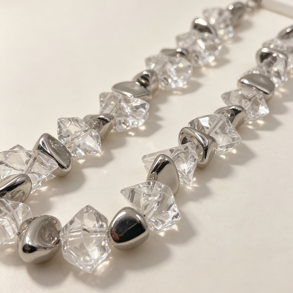 Collar de piedras transparentes con metal irregular, collar de cadena gruesa moda europea, mayorista joyería|JI JOYA