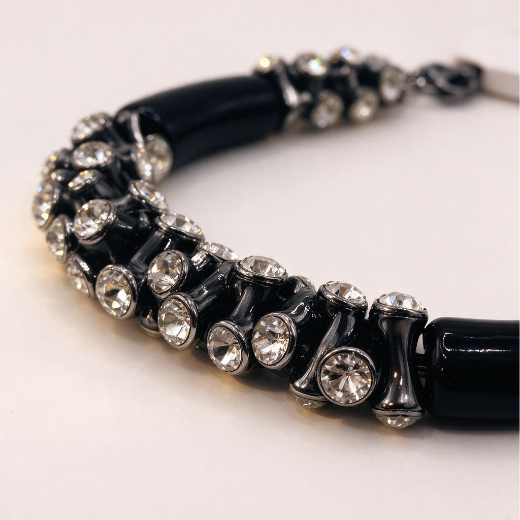 Collar de moda al por mayor, abalorios tubulares negros brillantes con strass, joyería llamativa para mujer, accesorio de fiesta|JI JOYA