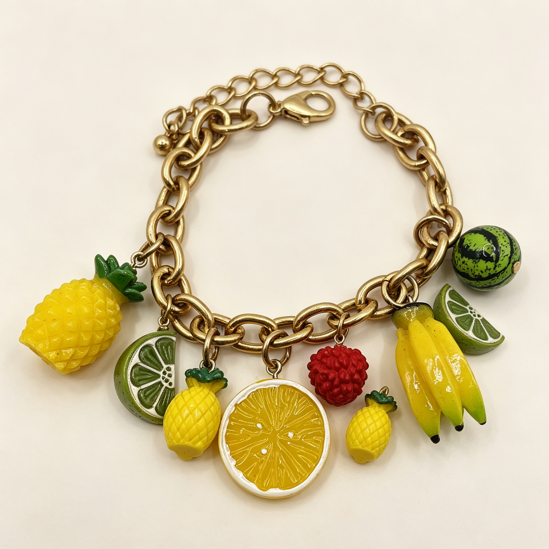 Pulsera de cadena dorada con dijes de frutas tropicales, accesorios de moda de verano, venta al por mayor|JI JOYA