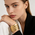 Pulsera Brazalete Dorada Texturizada con Diseño de Puntos, Brazalete Abierto de Aleación de Zinc para Mujer, Joyería al Por Mayor|JI JOYA