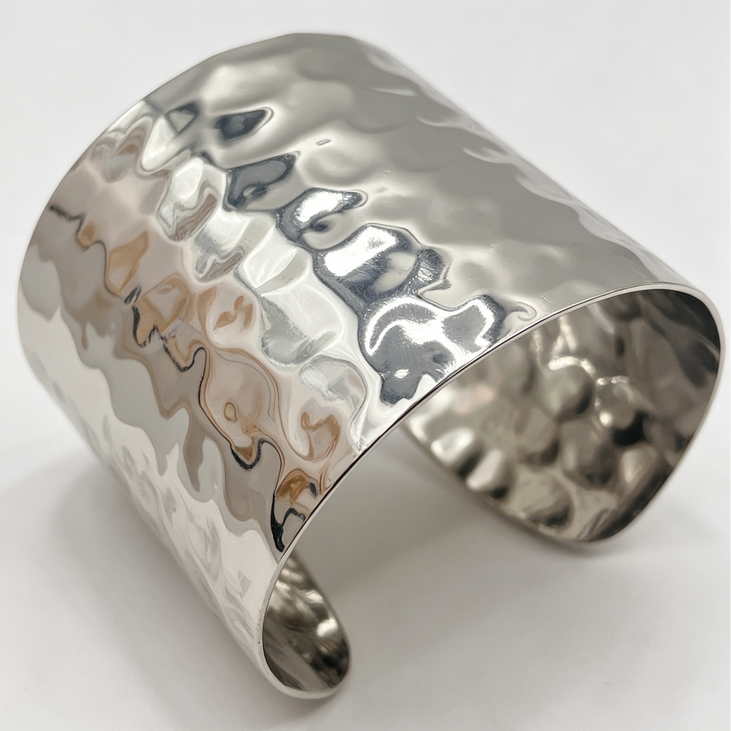 Pulsera Ancha Abierta Texturizada Martillada Acero Inoxidable Mayorista, Brazalete Irregular Unisex Dorado y Plata|JI JOYA