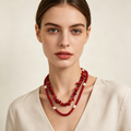 Collar Doble de Coral Rojo y Perlas Naturales, Collar Boho al Por Mayor para Mujer|JI JOYA