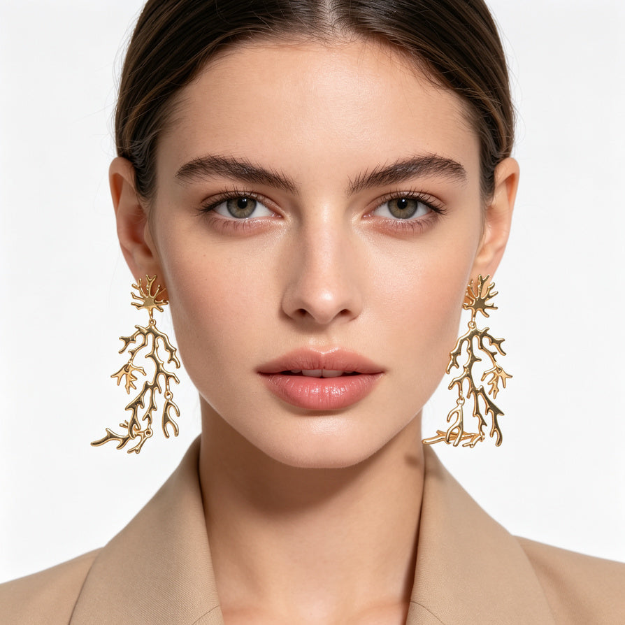 Pendientes de Coral Dorado | Joyería de Moda al Por Mayor|JI JOYA