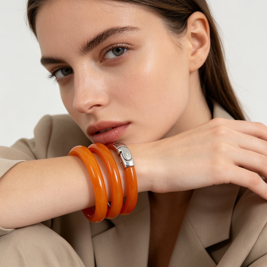 Pulseras de resina de 2 piezas por conjunto, 4 colores disponibles, pulseras de bisagra elegantes al por mayor|JI JOYA