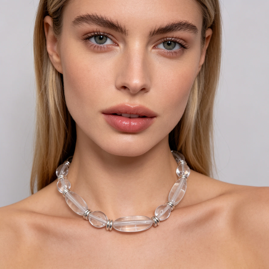 Collar Choker de Acrílico Transparente con Detalles de Plata - Venta al por Mayor para Joyerías|JI JOYA