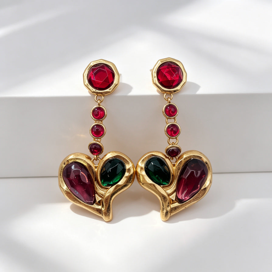 Set de Joyería Vintage Dorada con Piedras Multicolores | Collar + Pendientes + Cinturón - Venta al Por Mayor|JI JOYA