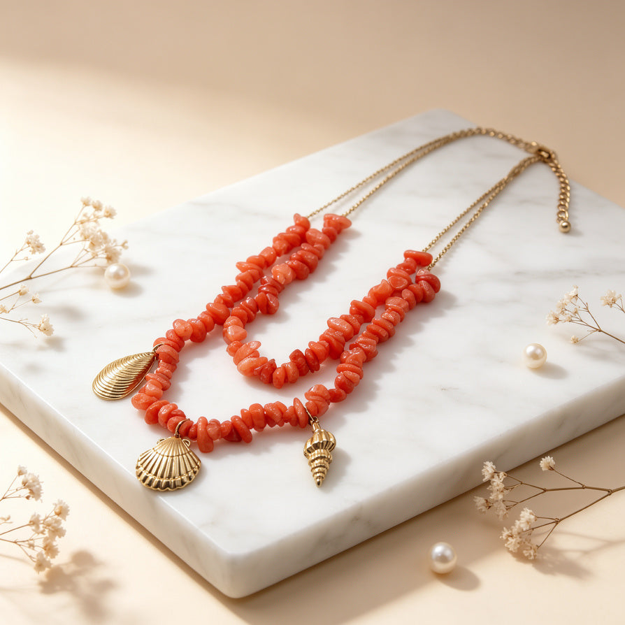 Collar Capricho Marino - Collar de Piedras Naturales con Dijes de Concha en Oro|JI JOYA