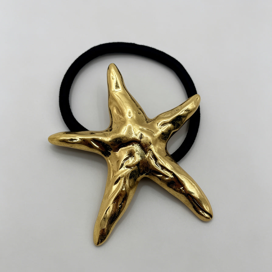 Goma para el pelo con estrella de mar dorada - Accesorio de moda al por mayor|JI JOYA