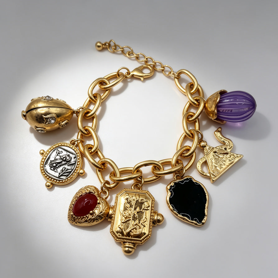 Pulsera de Oro Vintage con Colgantes Múltiples - Joyería de Moda para Mujer | Al Por Mayor|JI JOYA