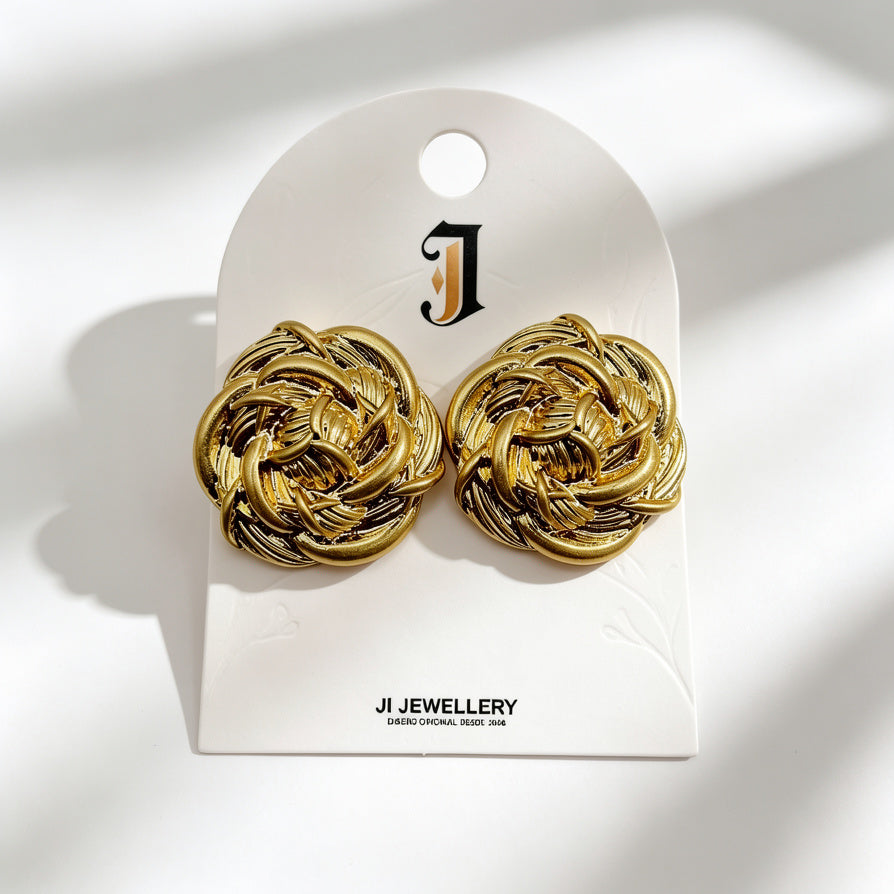 Pendientes Vintage Dorados en Forma de Rosa | Joyería de Zinc para Mayoristas|JI JOYA