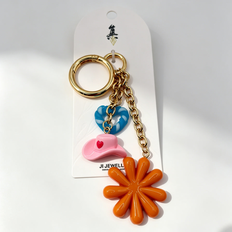 Llavero de Moda con Diseño de Sombrero de Vaquera y Flor|JI JOYA