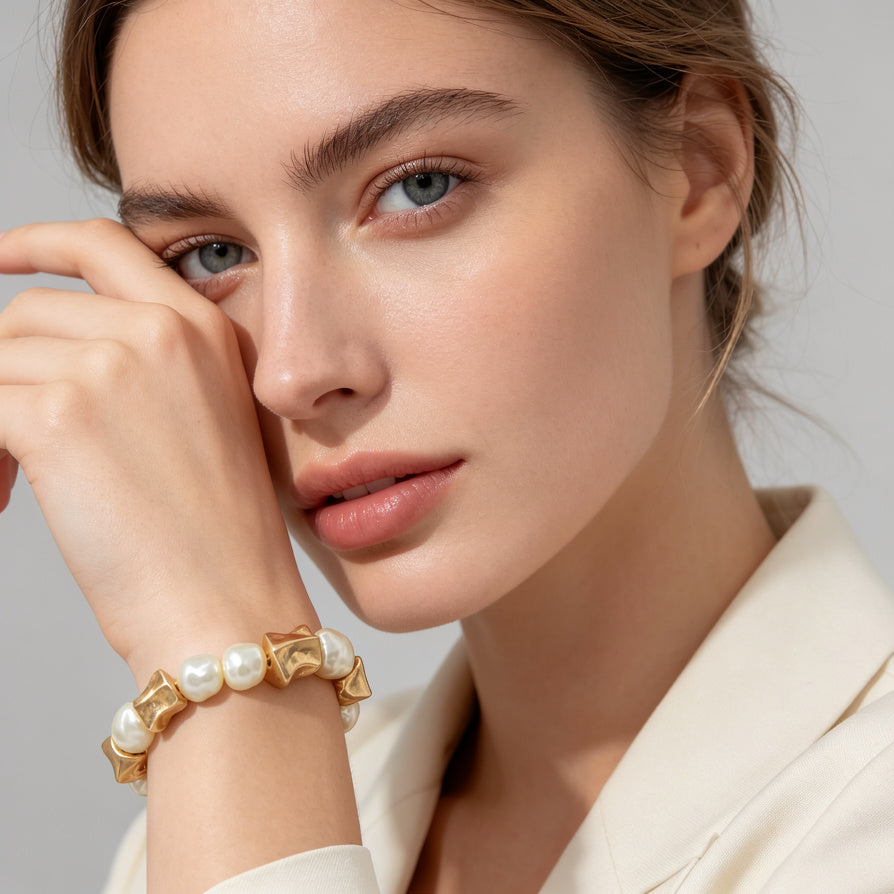 Pulsera de Perlas Barrocas y Metal Dorado, Accesorio de Moda al Por Mayor para Mujer|JI JOYA