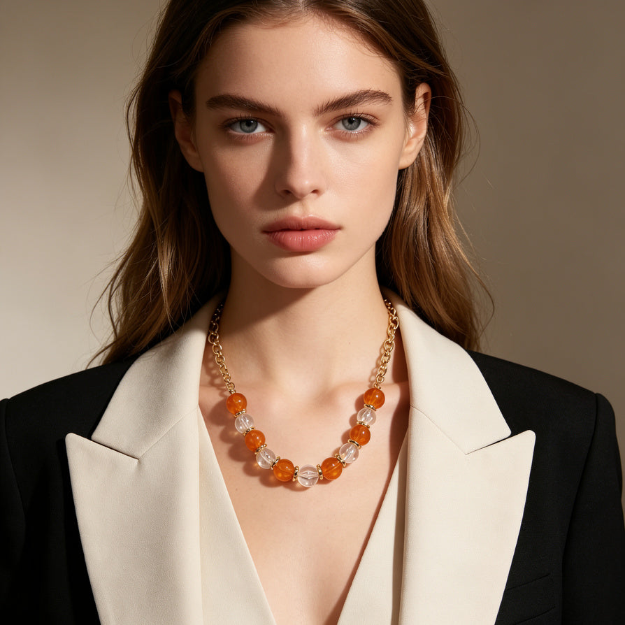 Conjunto de Collar y Pulsera de Cuentas Translúcidas y Doradas | Joyería de Moda para Mujer | Mayorista|JI JOYA