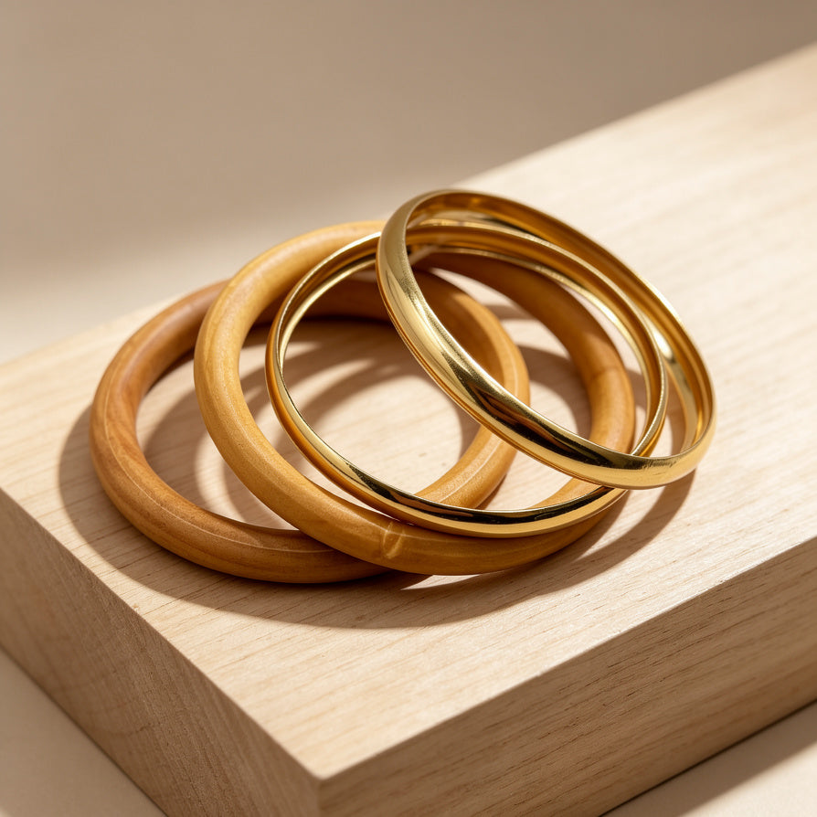 Pulseras combinadas de madera y metal dorado - Lote al por mayor para mayoristas|JI JOYA