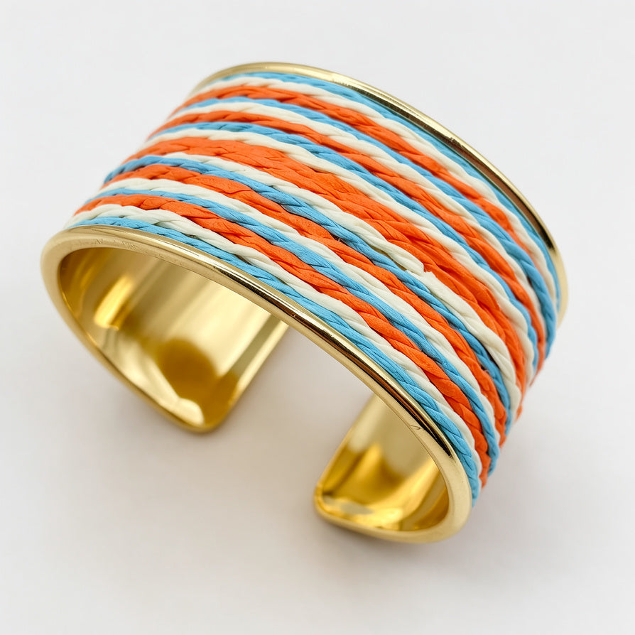 Brazalete de Metal Dorado con Trenza de Cuerda | Accesorio de Joyería al Por Mayo|JI JOYA