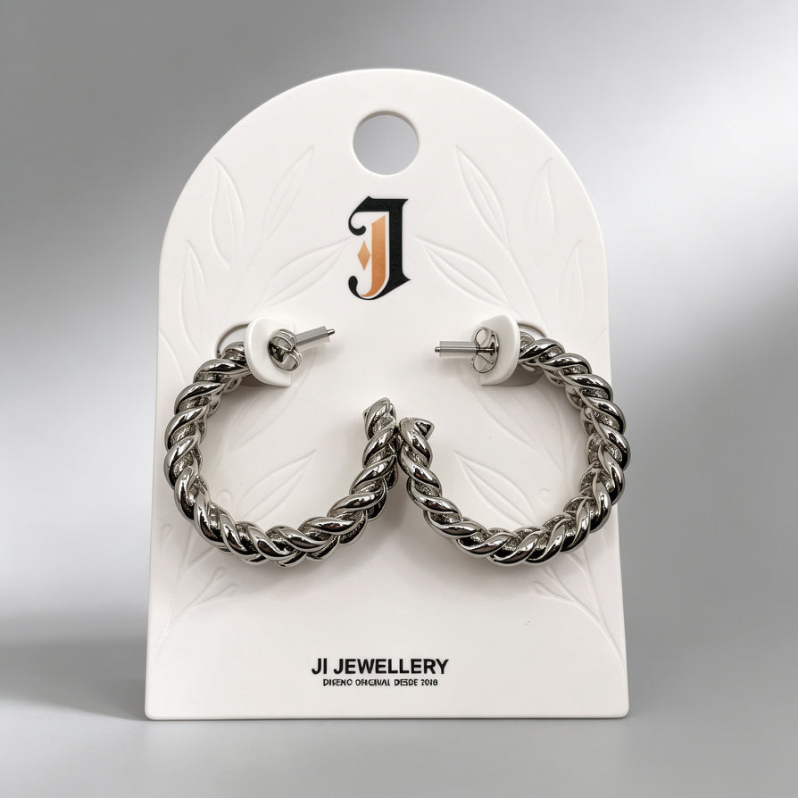 Aretes C de Cadena Trenzada | Pendientes de Moda Dorados/Plateados para Mujeres | Joyería al Por Mayor|JI JOYA