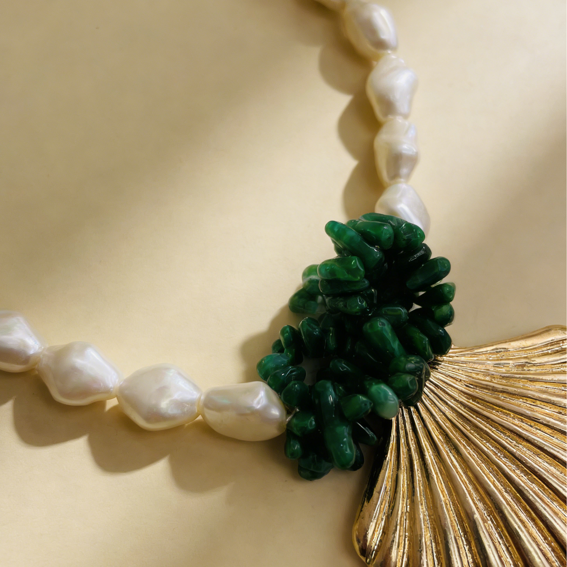 Baroque Pearl Necklace with Gold Shell - Coastal Collection