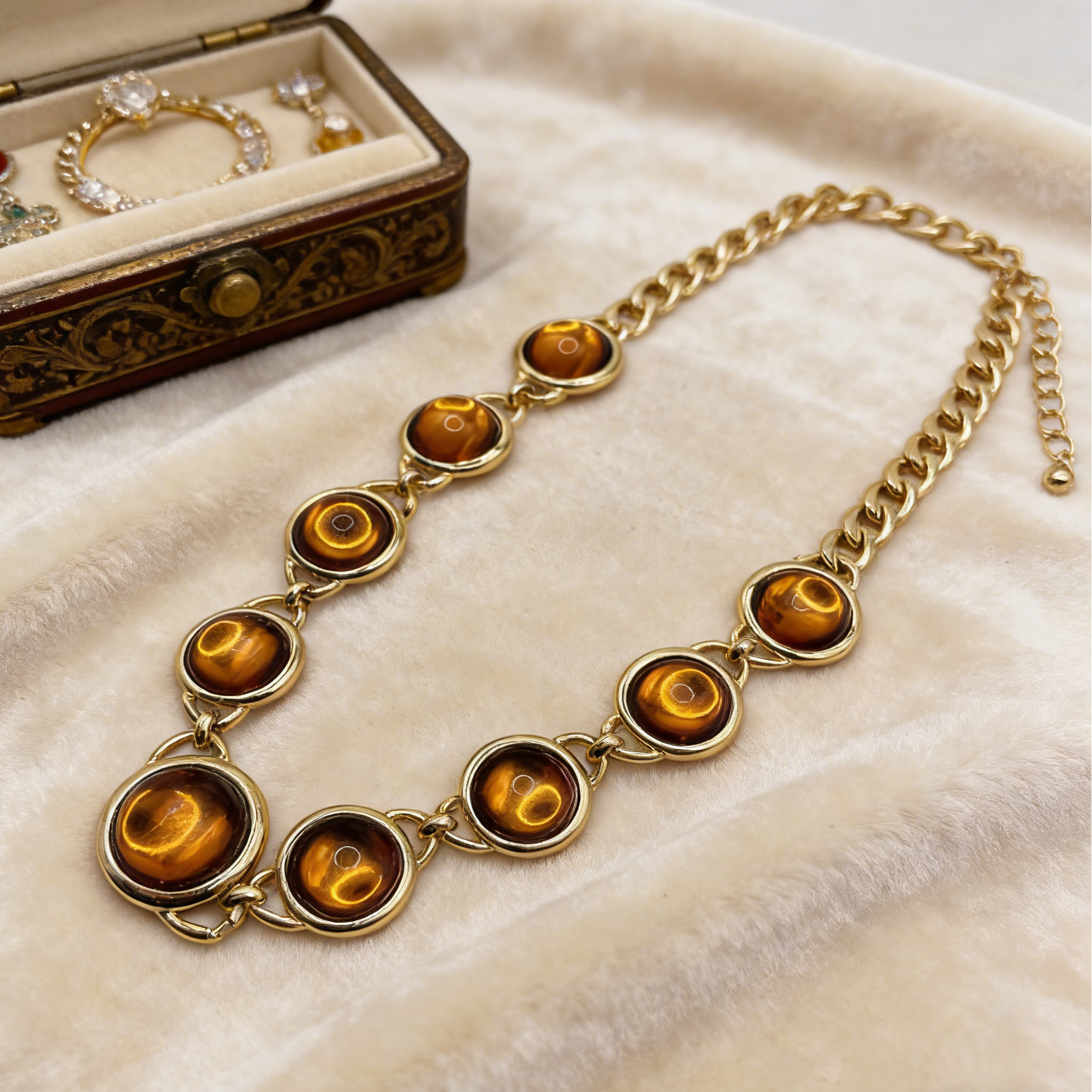 Conjunto de Joias em Ouro [Ónix Preto/Olho de Tigre] | Colar e Pulseira para Mulher