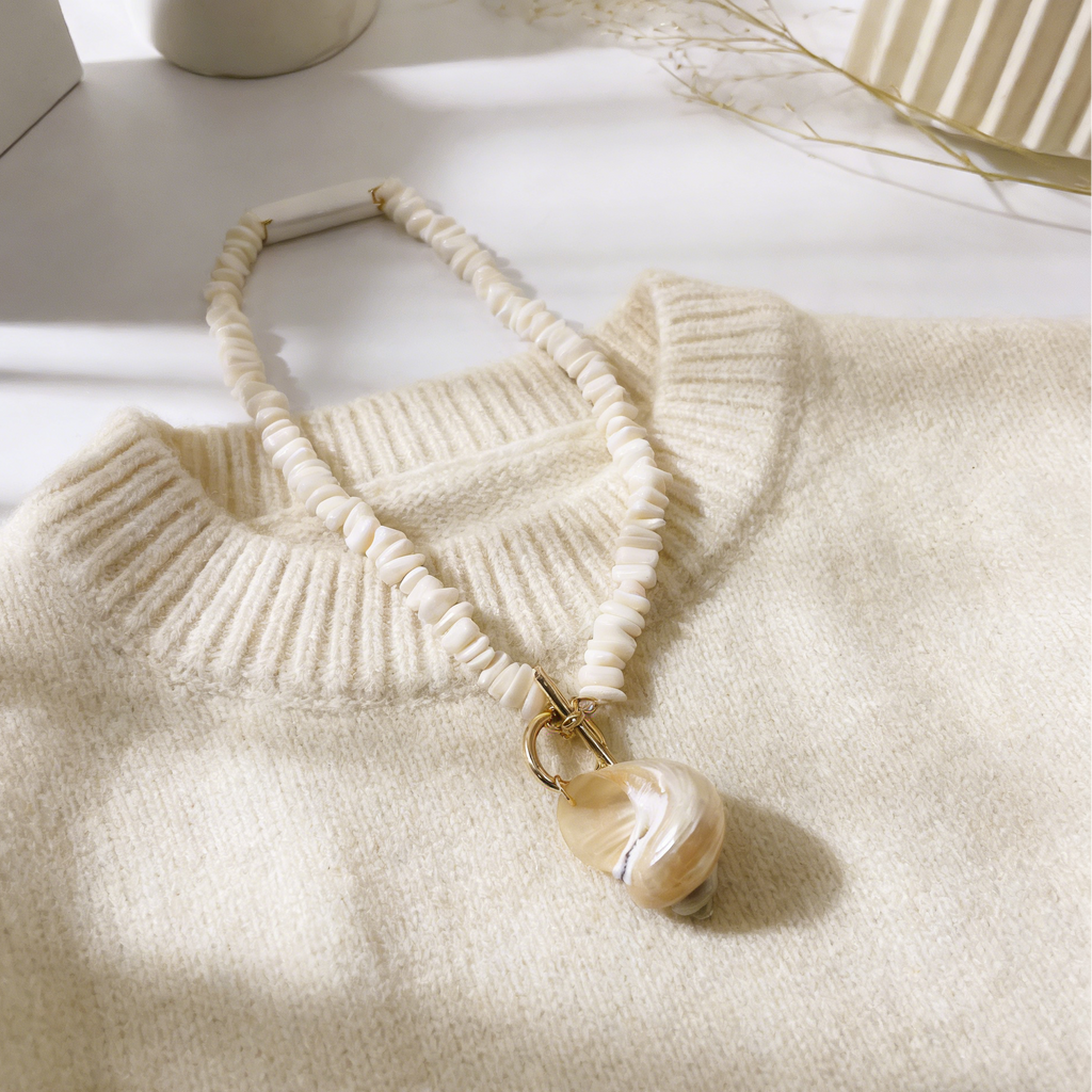 Collar de Concha Natural con Perlas de Concha - Collar de Playa Bohemio Boho Chic