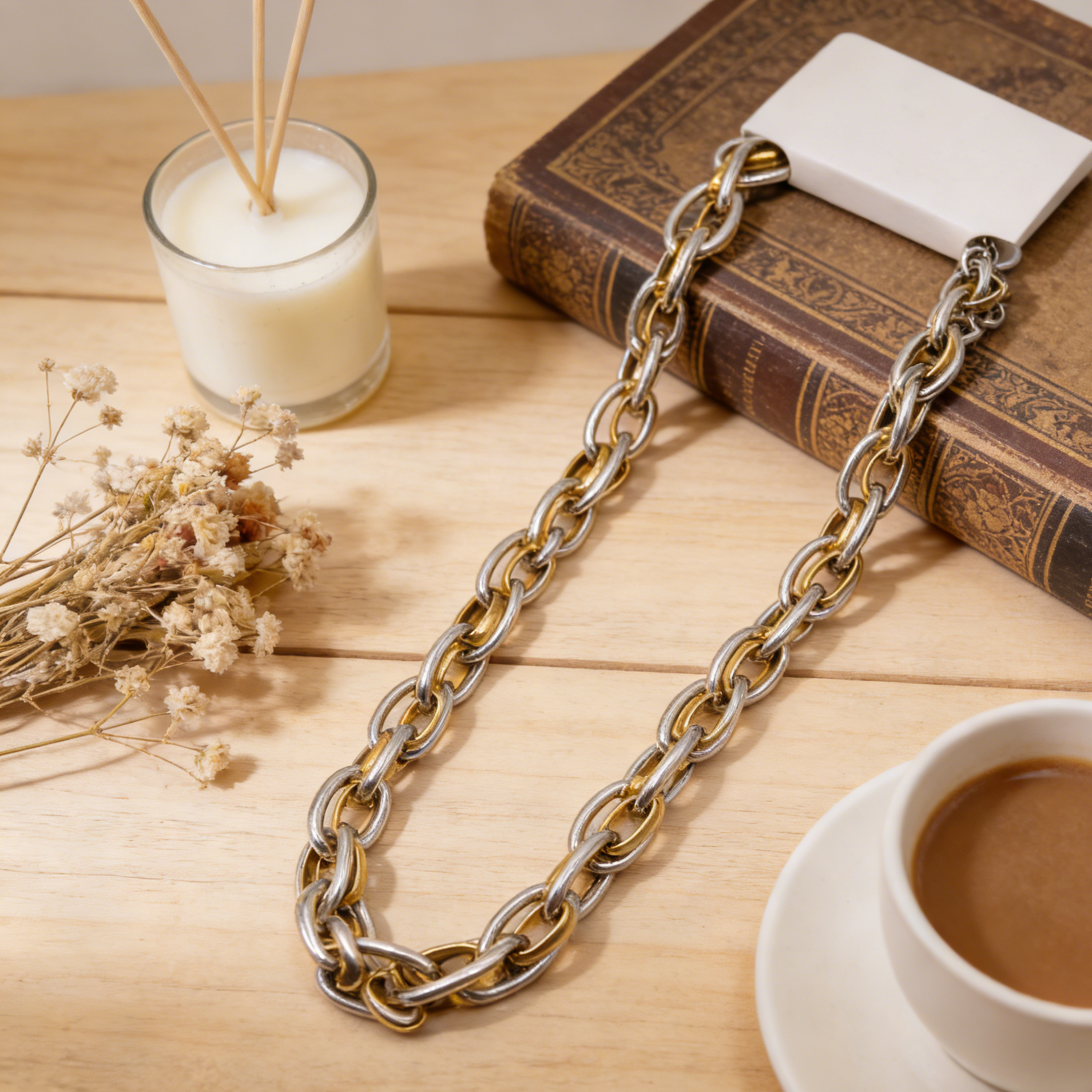 Collar de cadena gruesa bicolor oro y plata - Joyería minimalista moderna