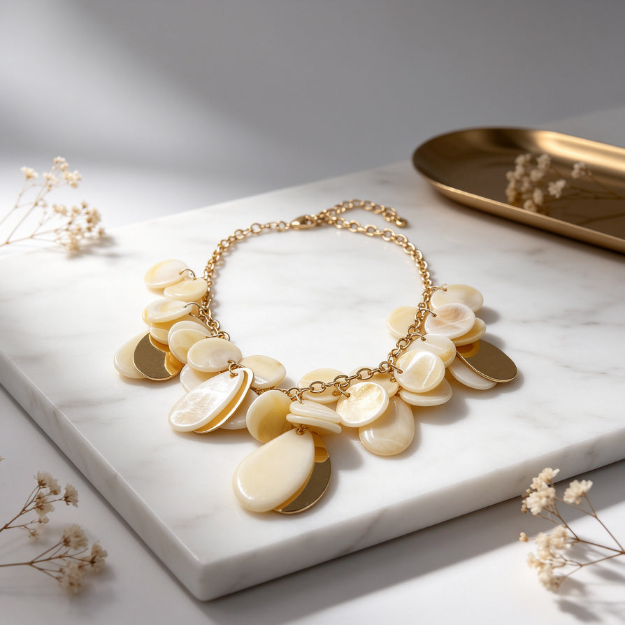 Collar de Concha Natural con Baño de Oro, Joyería Boho al Por Mayor, OEM/ODM Disponible