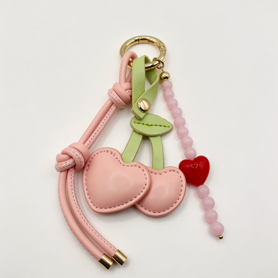 Llavero de Cerezo de Cuero Sintético, Llavero de Corazón de Moda para Llavero de Bolso, Regalo al Por Mayor|JI JOYA