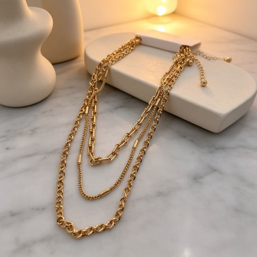 Collar de Cadena Multicapa en Oro, Joyería Mayorista para Revendedores|JI JOYA