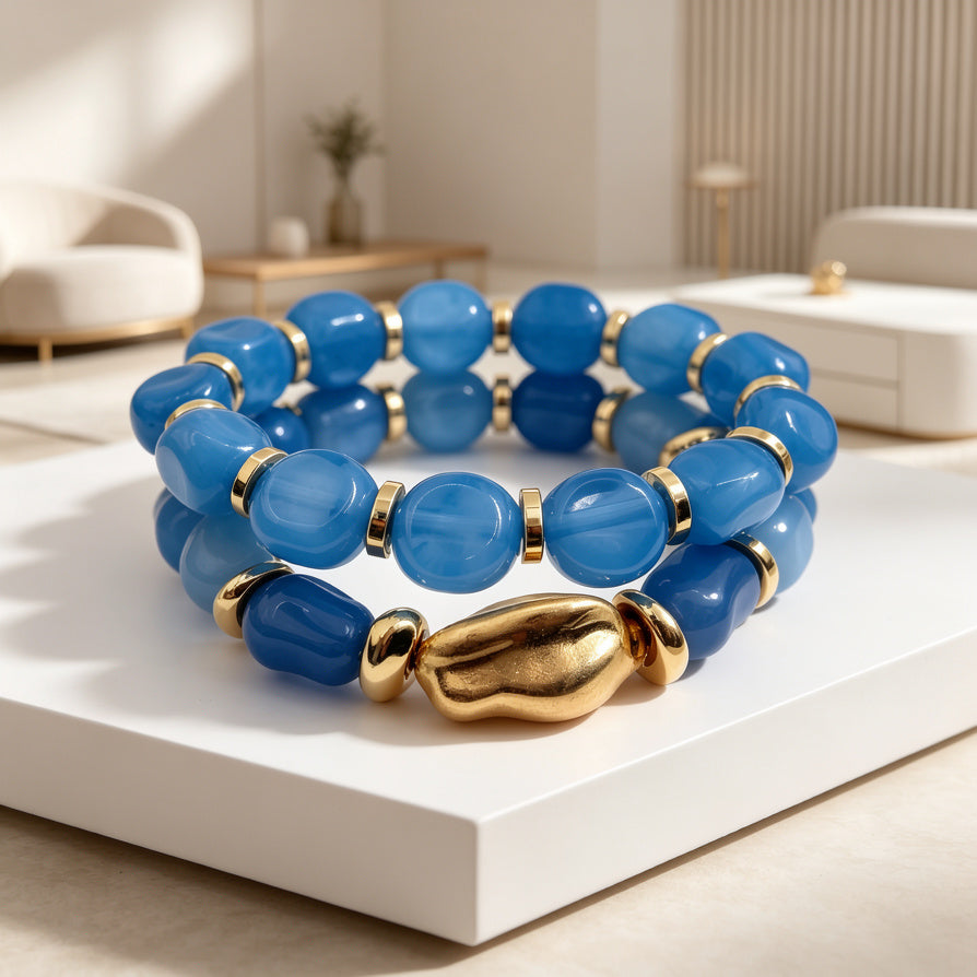 Pulsera Elástica de Resina con Detalles Dorados - Mayorista | 3 Colores Disponibles|JI JOYA