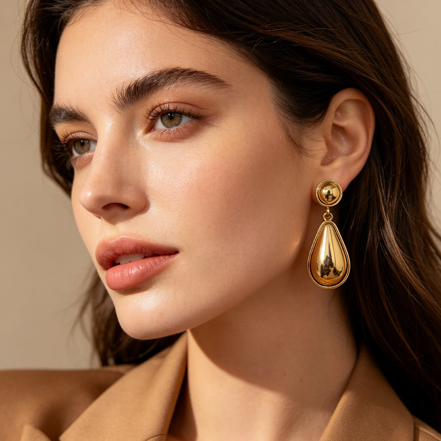 Pendientes de Gota Doble Color Oro/Plata - Bisutería de Aleación de Zinc al Por Mayor - Elegantes y Versátiles para Mujer|JI JOYA