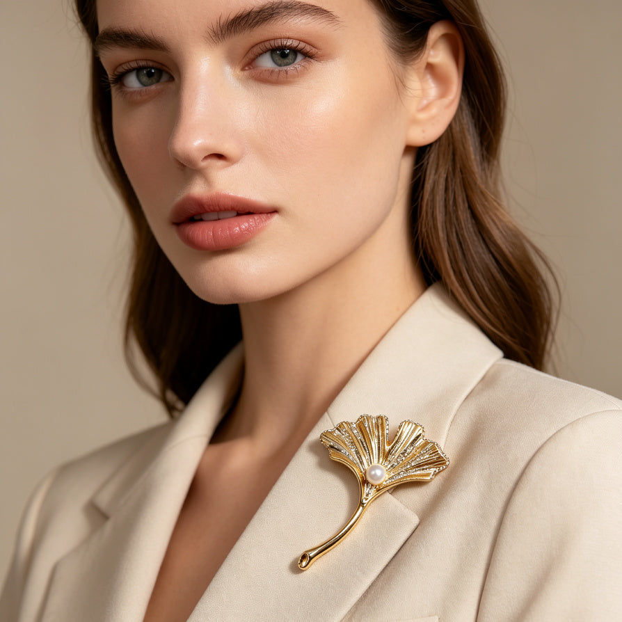 Broche Elegante de Hoja de Ginkgo para Mujer, Accesorio de Vestir al Por Mayor|JI JOYA