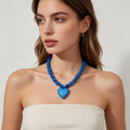 Collar de Corazón Azul Moda Mayorista - Collar de Cuentas Resina Azul Clásico para Mujer|JI JOYA
