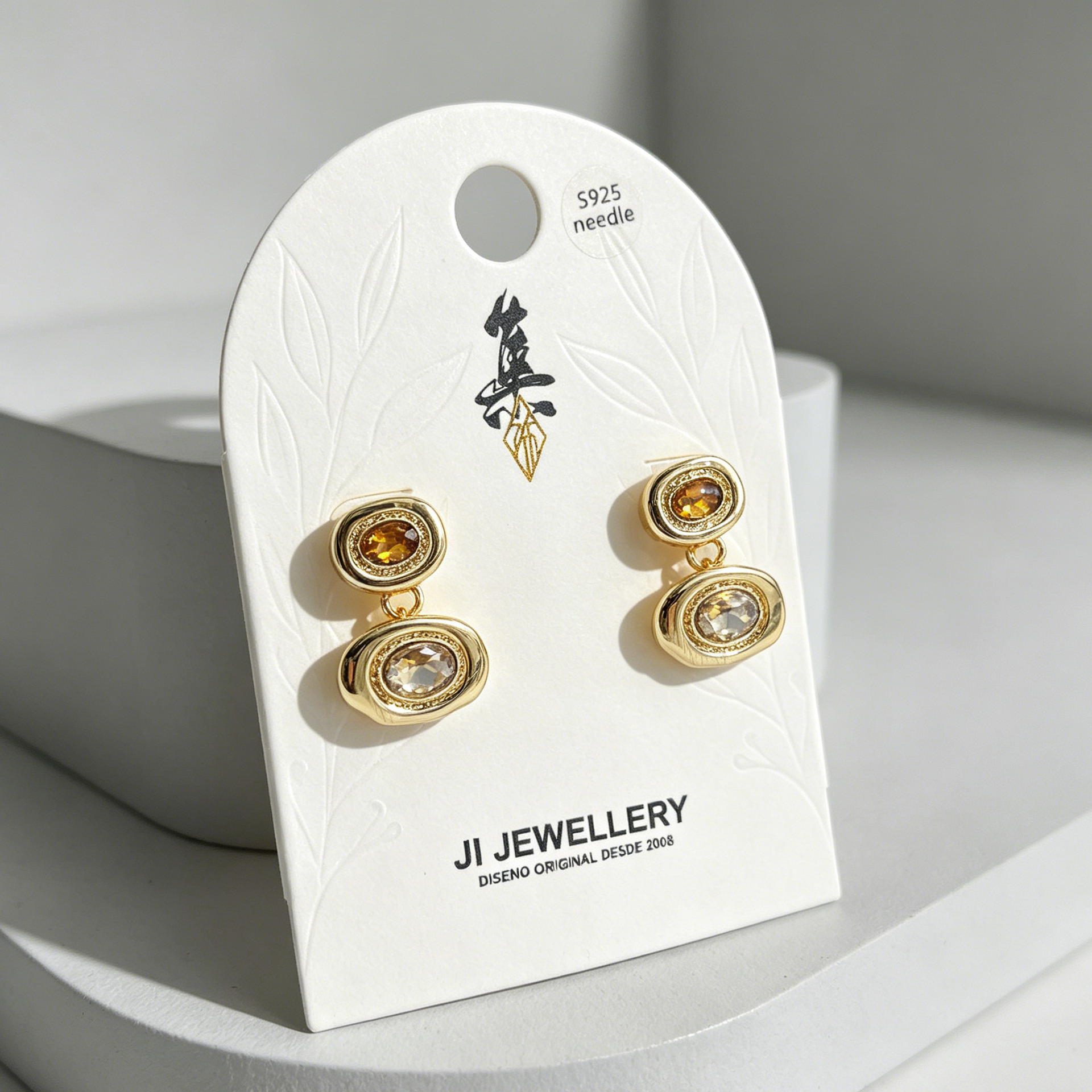 Pendientes Doble Óvalo con Piedra de Cristal | 3 Colores Disponibles | Mayorista B2B | Aguja S925 Hipoalergénica|JI JOYA