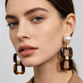 Pendientes Vintage Perla con Eslabón Resina Tortuga al Por Mayor | Joyería Moda Europea|JI JOYA