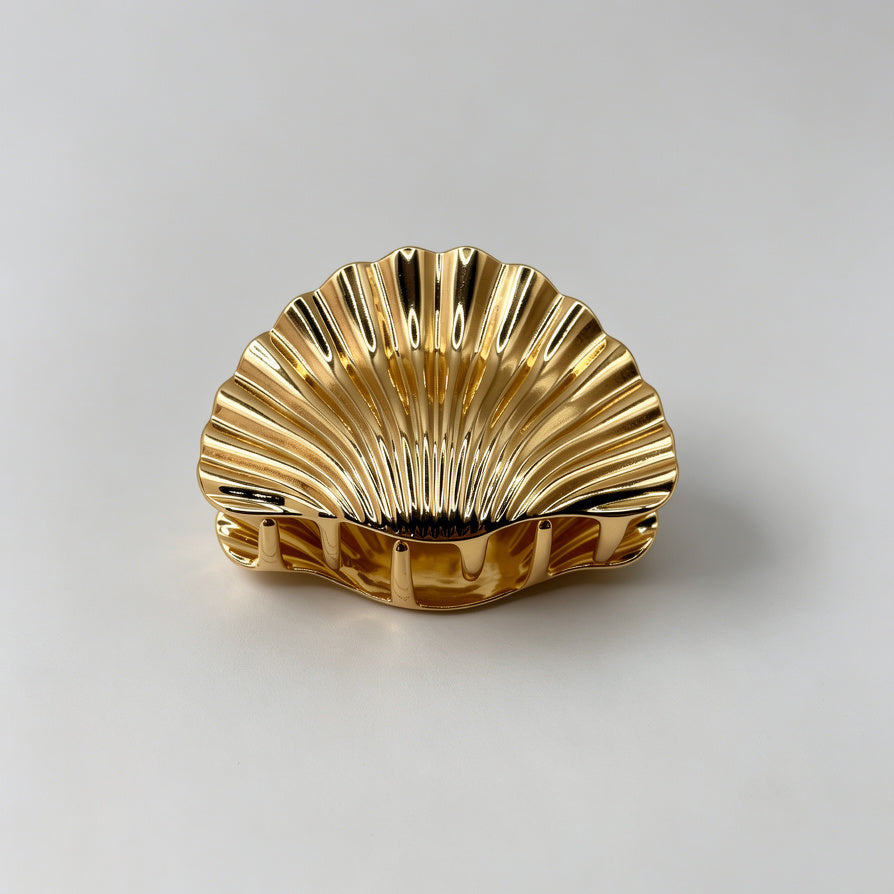 Pinza de pelo en forma de concha, chapada en oro, para mayorista y tiendas|JI JOYA