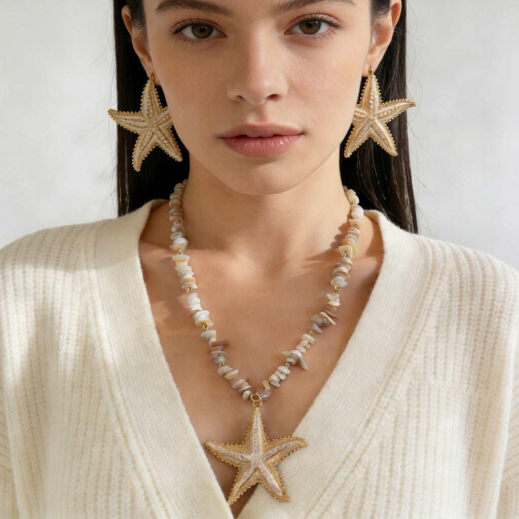 Collar de Conchas con Dije de Estrella de Mar - Accesorio Verano para Mujeres