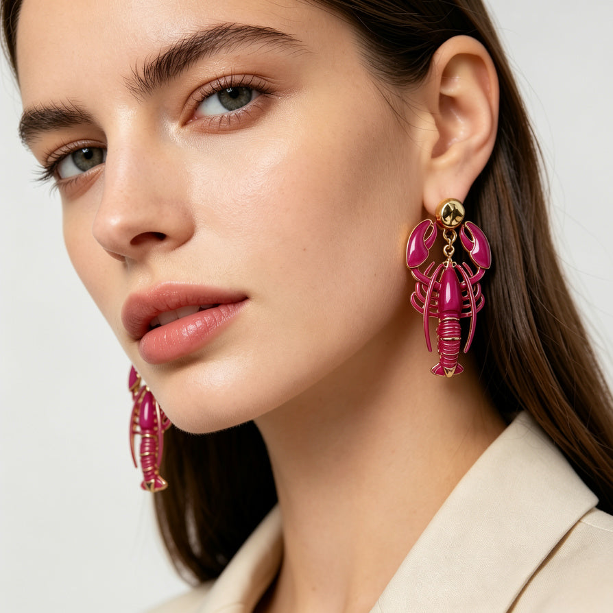 Pendientes de Langosta Esmaltados, Diseño Animal Colorido, Accesorios de Moda al Por Mayor | 2 Colores Disponibles|JI JOYA