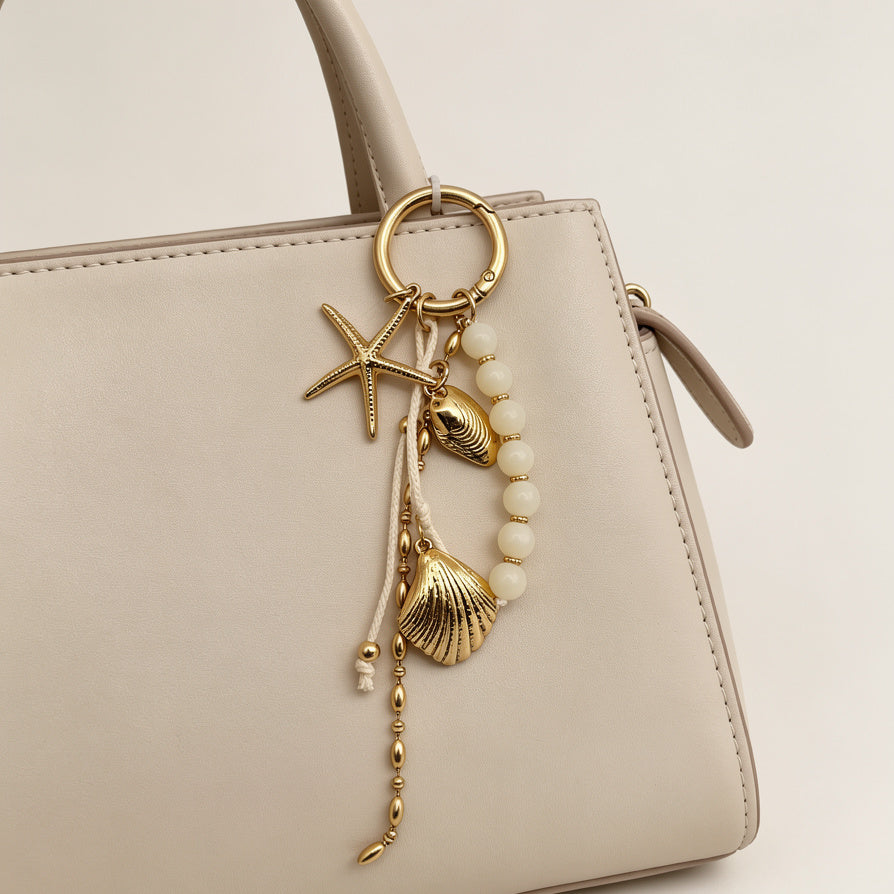Llavero de Estrella de Mar y Concha - Llavero Minimalista de Océano, Accesorio de Moda al Por Mayor|JI JOYA