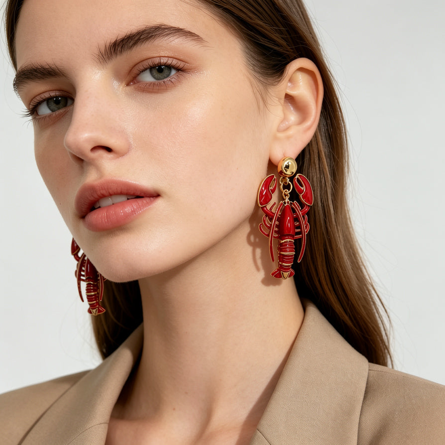 Pendientes de Langosta Esmaltados, Diseño Animal Colorido, Accesorios de Moda al Por Mayor | 2 Colores Disponibles|JI JOYA