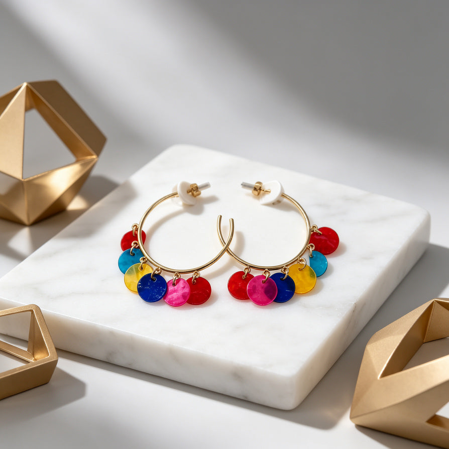 Pendientes Aro Coloridos de Lentejuelas Redondas, Bisutería Moda Mujer Al Por Mayor|JI JOYA