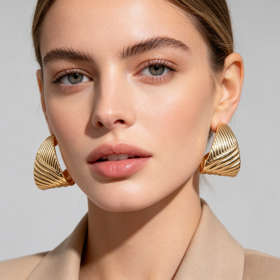 Arete Texturizado Minimalista en Oro/Plata | Bisutería Mayorista B2B|JI JOYA