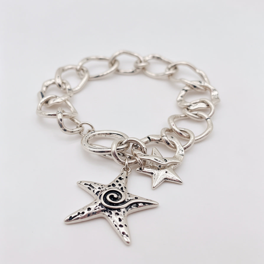 Pulsera de Cadena Gruesa con Dije de Estrella de Mar | Bisutería de Moda en Oro y Plata | Venta al Por Mayor|JI JOYA