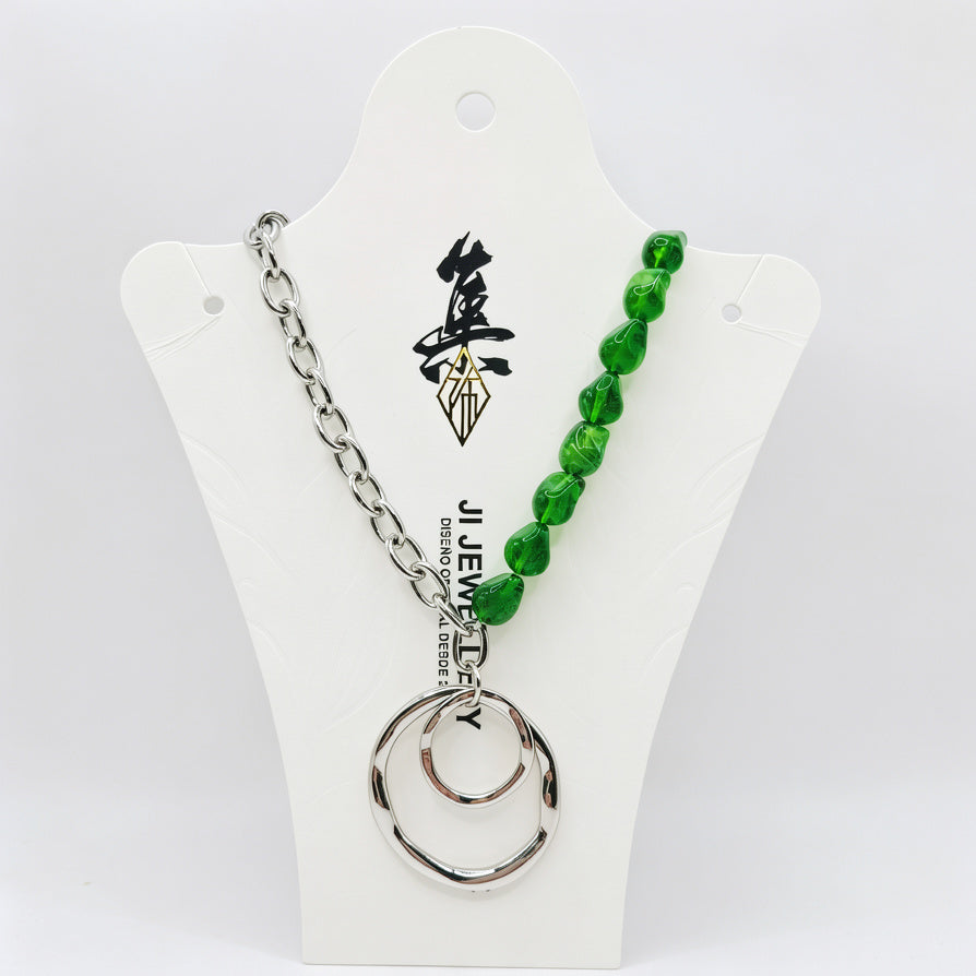 Collar de Moda de Cuentas Asimétricas con Colgante de Anillo Doble | Joyería Mayorista|JI JOYA