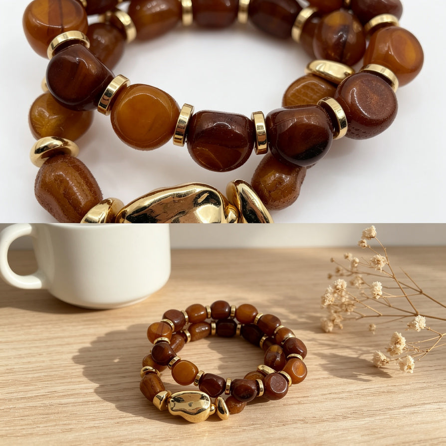 Pulsera Elástica de Resina con Detalles Dorados - Mayorista | 3 Colores Disponibles|JI JOYA