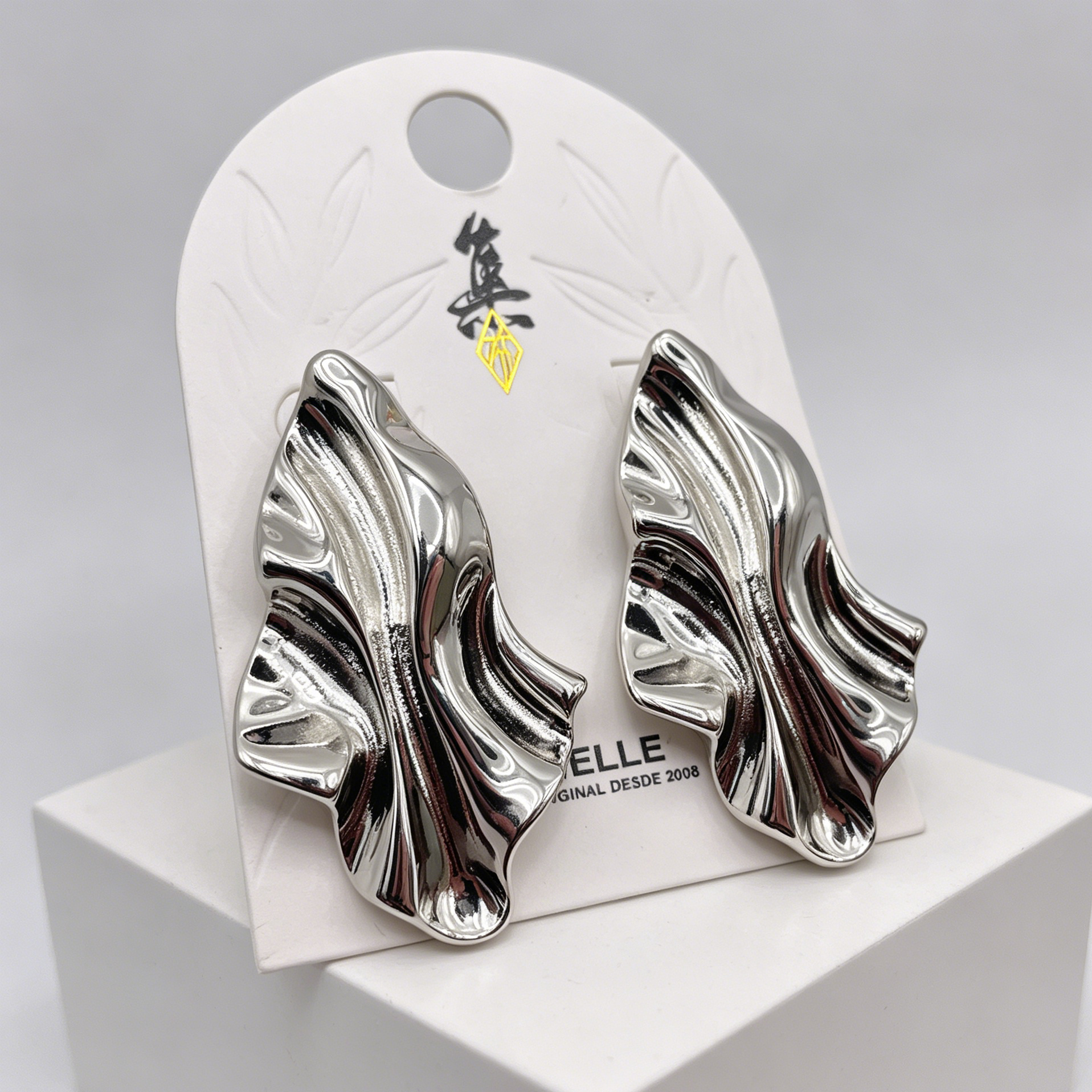 Pendientes de lámina ondulada en oro y plata, accesorio de joyería de  diseño abstracto mayorista para mujer|JI JOYA