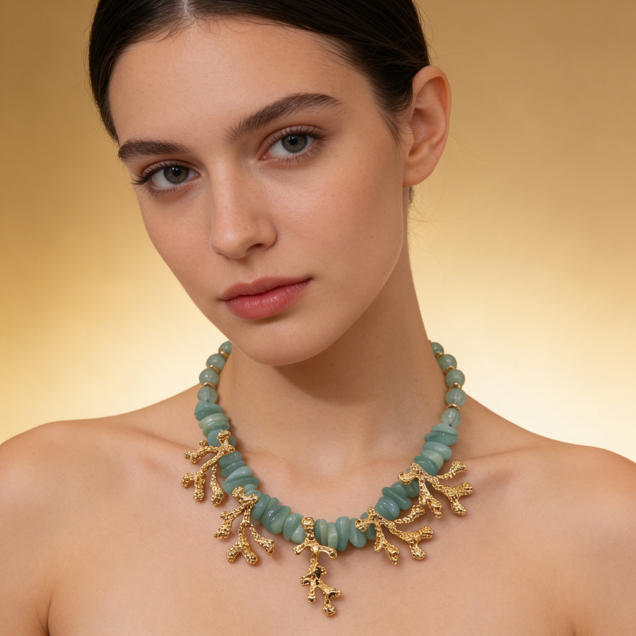 Collar de cuentas rosa|verde dopamina de verano | Collar de clavícula de lujo asequible y estilo resort de playa|JI JEWELLERY