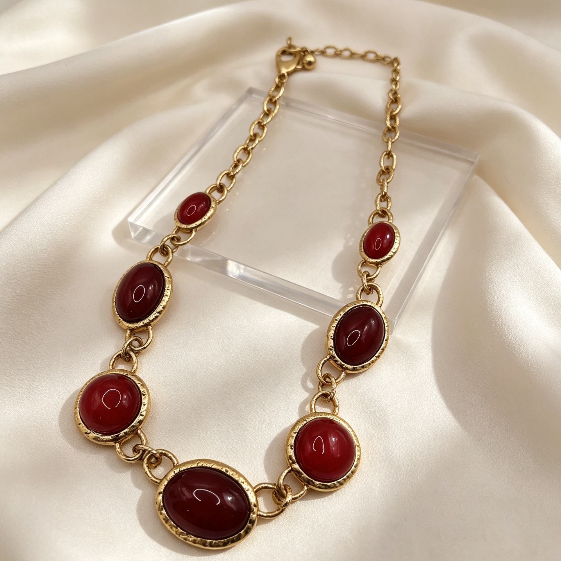 Collar Vintage con Piedras Ovales Dorado, 2 Colores, Joyería al Por Mayor para Mujer|JI JOYA