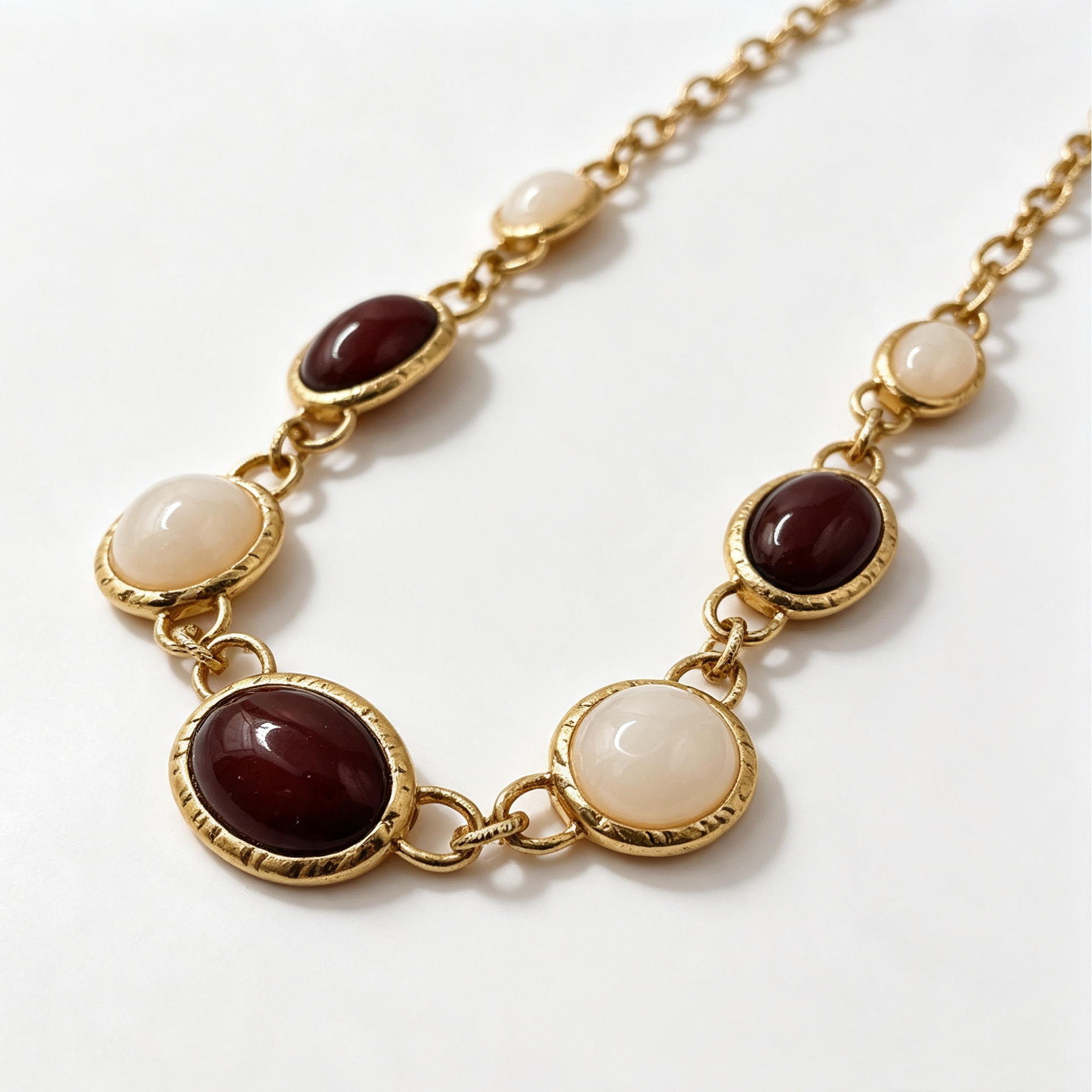Collar Vintage con Piedras Ovales Dorado, 2 Colores, Joyería al Por Mayor para Mujer|JI JOYA