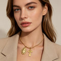 Collar de Oro con Medalla de Virgen María y Cruz, Cadena Serpiente, Joyería Religiosa al Por Mayor|JI JOYA