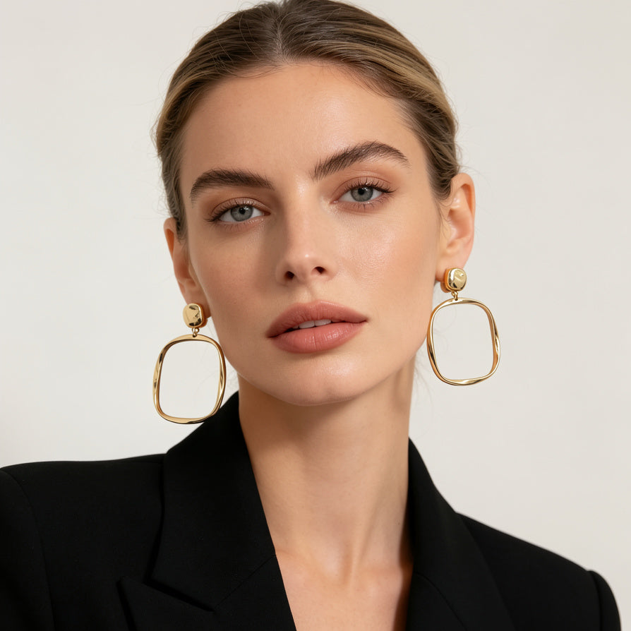 Pendientes Cuadrado Hoop Ligeros - Joyería al Por Mayor para Mujer