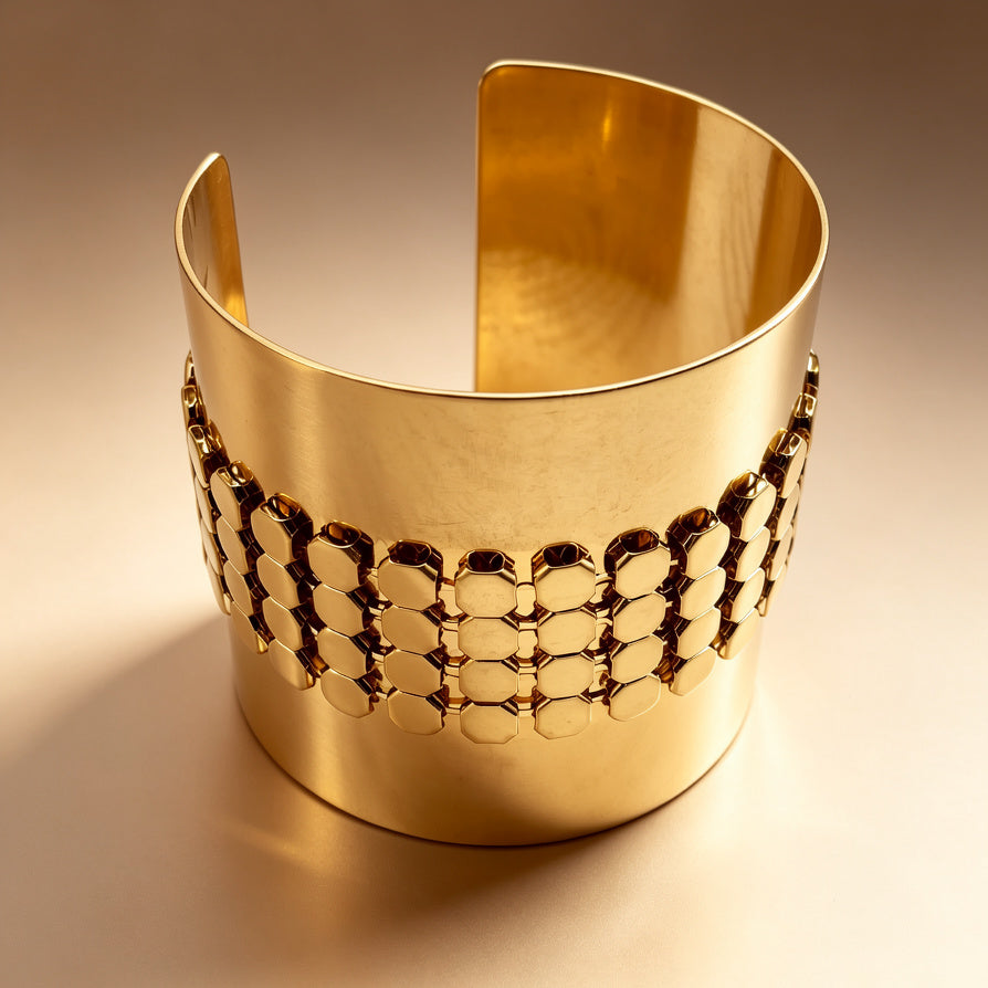 Pulsera Brazalete Ancha de Oro Hexagonal | Mayorista Moda Mujer|JI JOYA